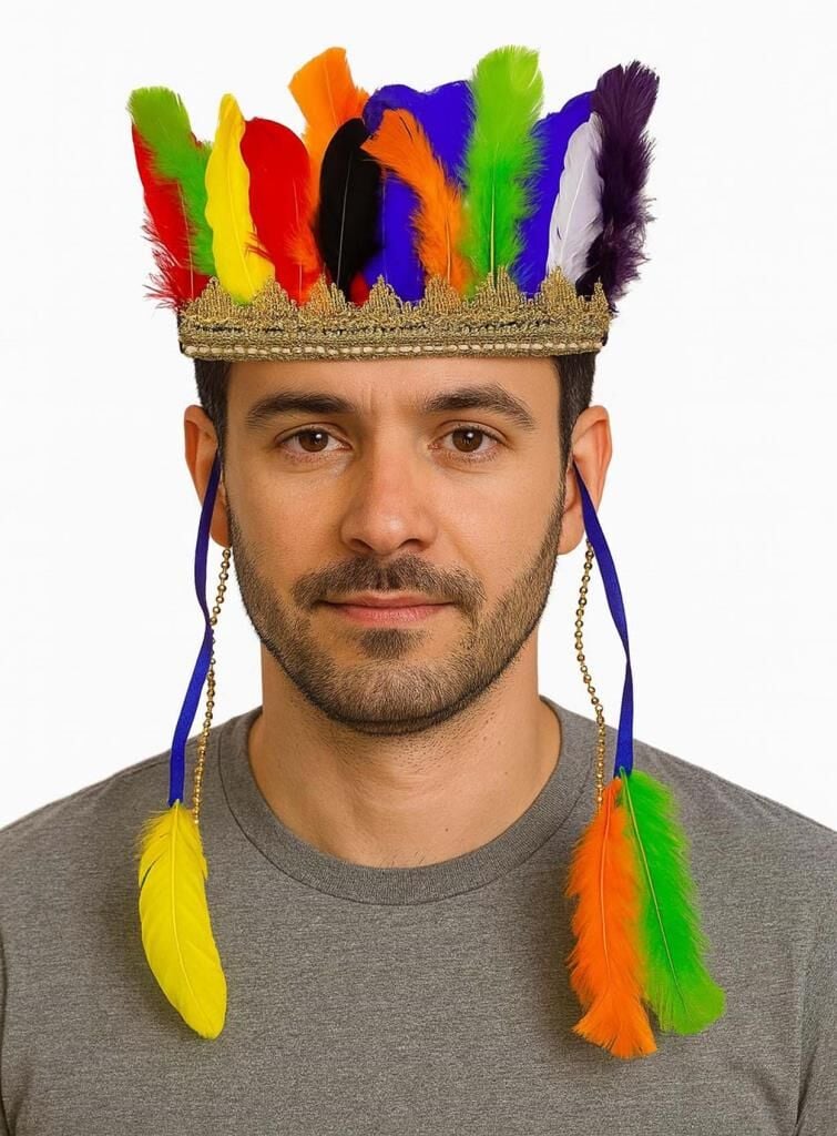 Nessiworld  Rengarenk Tüylerle İşlenmiş Lastikli Kızılderili Başlığı