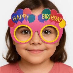 Nessiworld Balon Desenli Karton Doğum Günü Gözlükleri 6 Adet Pembe Renk