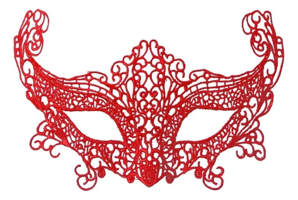 Nessiworld  Kırmızı Renk Dantel Örgü İşlemeli Parti Maskesi Model 3