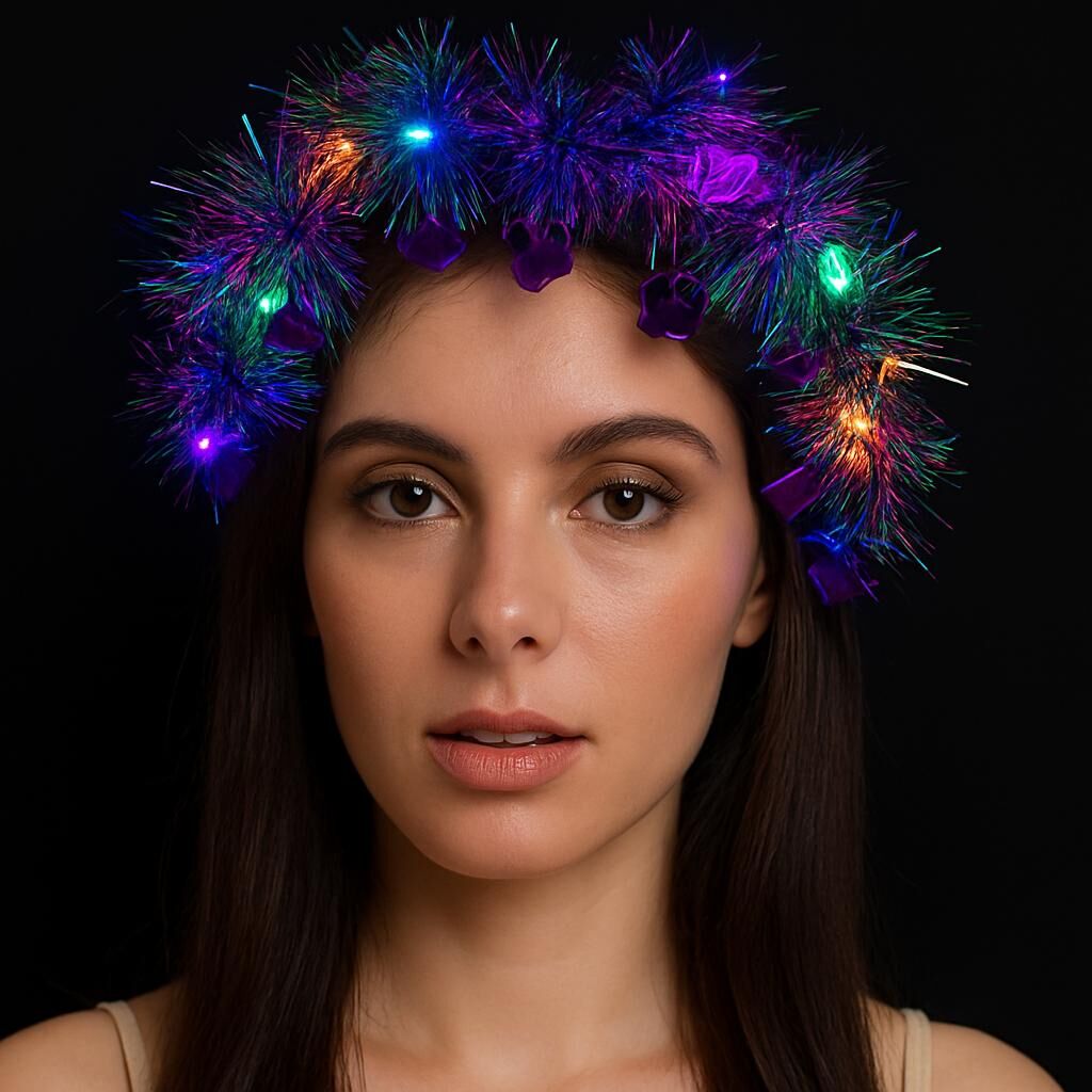 Nessiworld  Kalp Püsküllü Gece Parıltısı 3 Modlu LED'li Işıklı Taç Mor Renk