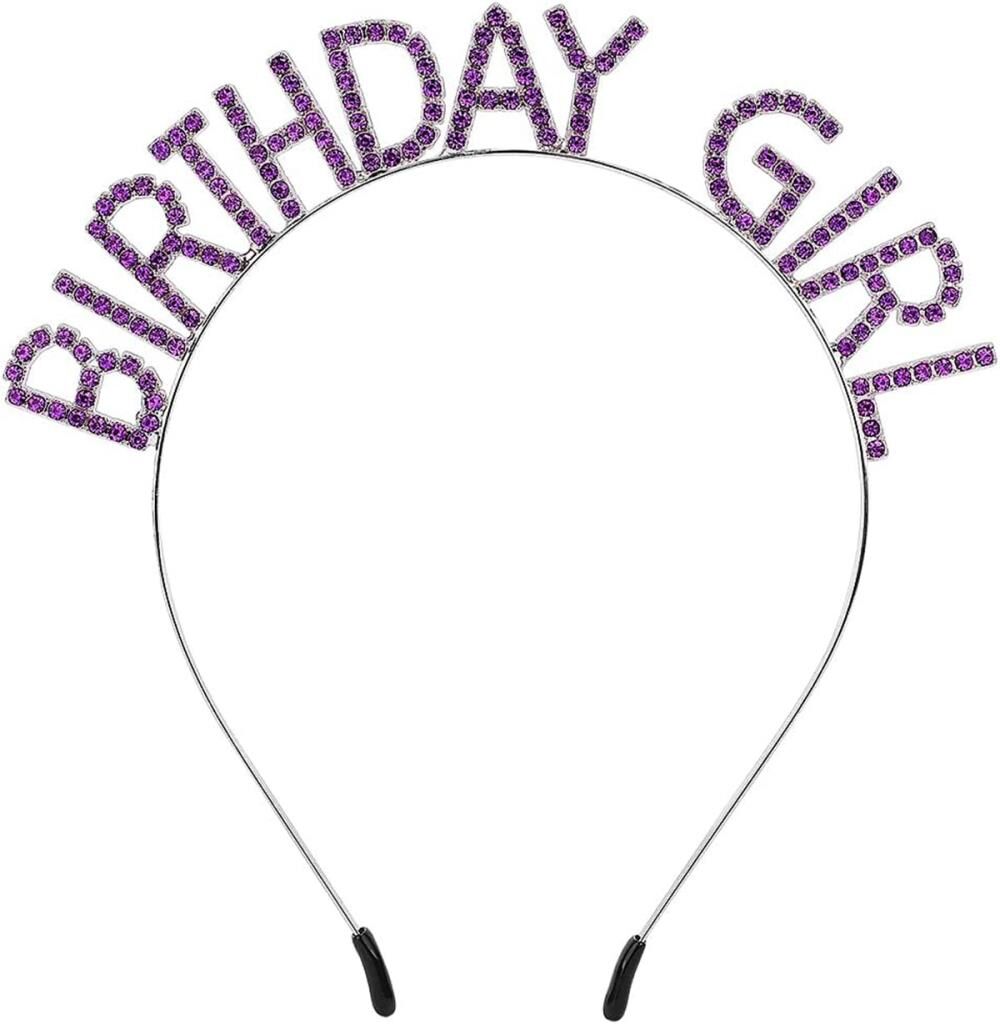Nessiworld  Mor Renk Kristal Taşlı Parlak Birthday Girl Yazılı Taç 16x17 cm