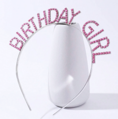 NessiWorld Pembe Renk Kristal Taşlı Parlak Birthday Girl Yazılı Taç 16x17 cm