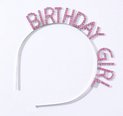 NessiWorld Pembe Renk Kristal Taşlı Parlak Birthday Girl Yazılı Taç 16x17 cm