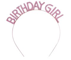NessiWorld Pembe Renk Kristal Taşlı Parlak Birthday Girl Yazılı Taç 16x17 cm