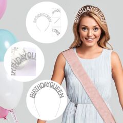 Nessiworld   Gümüş Renk Kristal Taşlı Parlak Birthday Queen Yazılı Kraliçe Taç 16x17 cm