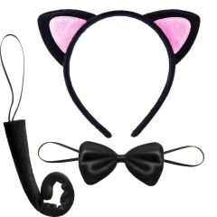 Nessiworld   Kedi Kulak Taç Kuyruk ve Papyon 3 lü Set Çocuk Boy Pembe Renk
