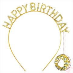 Nessiworld    Altın Gold Renk Kristal Taşlı Parlak Happy Birthday Taç 16x17 cm