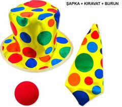 Nessiworld  Renkli Palyaço Kostüm Seti – 3 Parça Aksesuar (Şapka, Kravat, Burun)