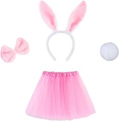 NessiWorld Tavşan Tacı Eteği Papyonu ve Kuyruk Kostüm  Seti Pembe Renk Çocuk Boy