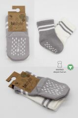 Nessiworld Bistyle Çemberli Kaymaz Soket Çorap 2'Li BS10125 Gri Ekru
