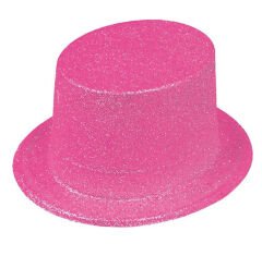 Nessiworld   Floresan Pembe Renk Simli Uzun Fötr Melon Şapka 12 cm