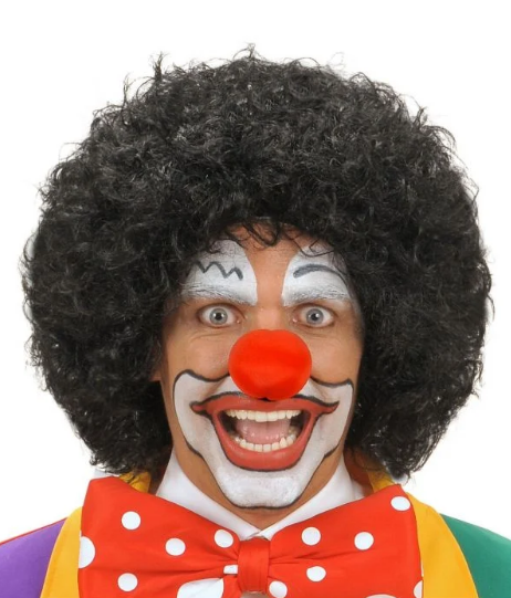 Nessiworld  Siyah Renk Kıvırcık Afro Bonus Peruk Saç ve Kırmızı Sünger Burun Seti