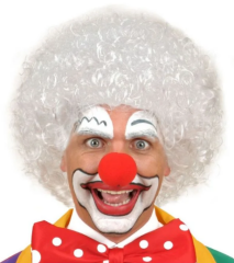 NessiWorld Beyaz Renk Kıvırcık Afro Bonus Peruk Saç ve Kırmızı Sünger Burun Seti