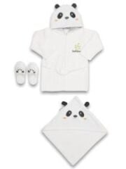 Nessiworld  Baby Panda Bebe Bornoz Seti 30037 Beyaz