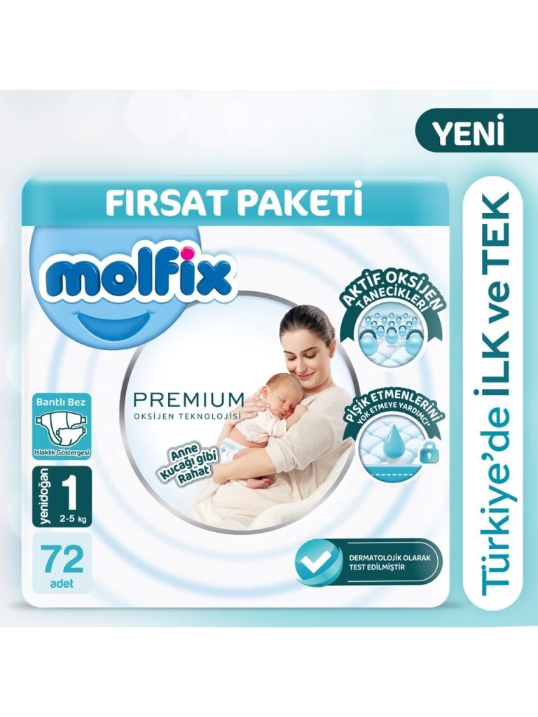 Nessiworld Molfix Premium Bebek Bezi Fırsat Paketi 1 Beden 2-5 Kg 72 Adet