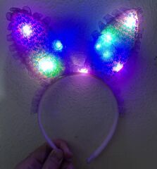 Nessiworld   Kenarları Dantelli Mor Pullu Payetli Led Işıklı Tavşan Kulak Taç 23x19 cm