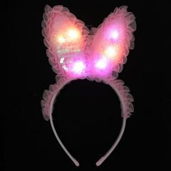 Nessiworld  Kenarları Dantelli Pembe Pullu Payetli Led Işıklı Tavşan Kulak Taç 23x19 cm