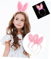 Nessiworld  Kenarları Dantelli Pembe Pullu Payetli Led Işıklı Tavşan Kulak Taç 23x19 cm