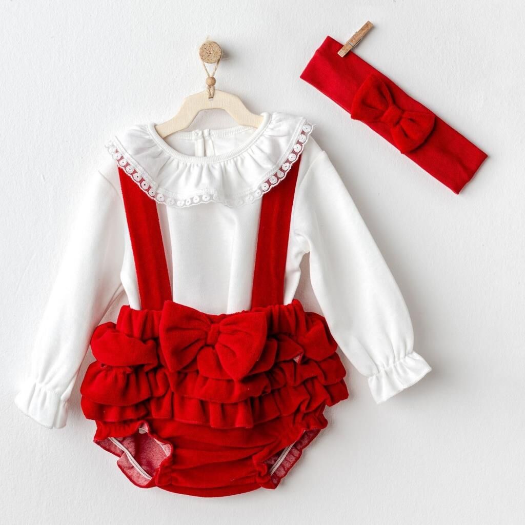 Nessiworld Andywawa AC25330 Happy Newyear 3'Lü Kadife Bebe Tulum Takım Red