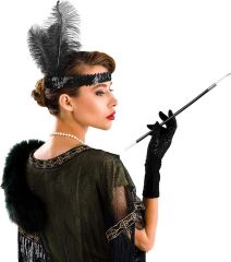Nessiworld  1920&#39;ler Gatsby Aksesuar Seti – Siyah Charleston Saç Bandı & Sigaralık