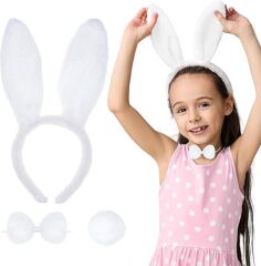 Nessiworld  Beyaz Tavşan Kostüm Seti – Taç, Papyon, Kuyruk (12’li Paket)