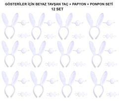 Nessiworld  Beyaz Tavşan Kostüm Seti – Taç, Papyon, Kuyruk (12’li Paket)