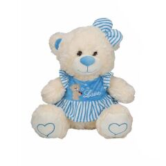 Nessiworld  8334 Oturan Çizgili Elbiseli Peluş Ayı 40 cm -Sunman