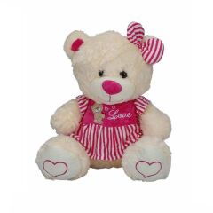 Nessiworld  8334 Oturan Çizgili Elbiseli Peluş Ayı 40 cm -Sunman