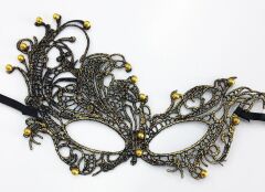 Nessiworld Altın Gold Renk İncili Parti Dantel Kesim İşlemeli Maske