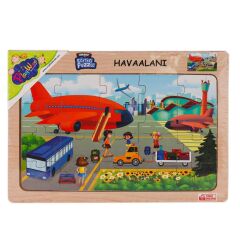 Nessiworld  ONY-233-234-235-236 Ahşap Eğitici Puzzle Havaalanı -Onyıl Oyuncak