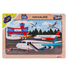 Nessiworld  ONY-233-234-235-236 Ahşap Eğitici Puzzle Havaalanı -Onyıl Oyuncak