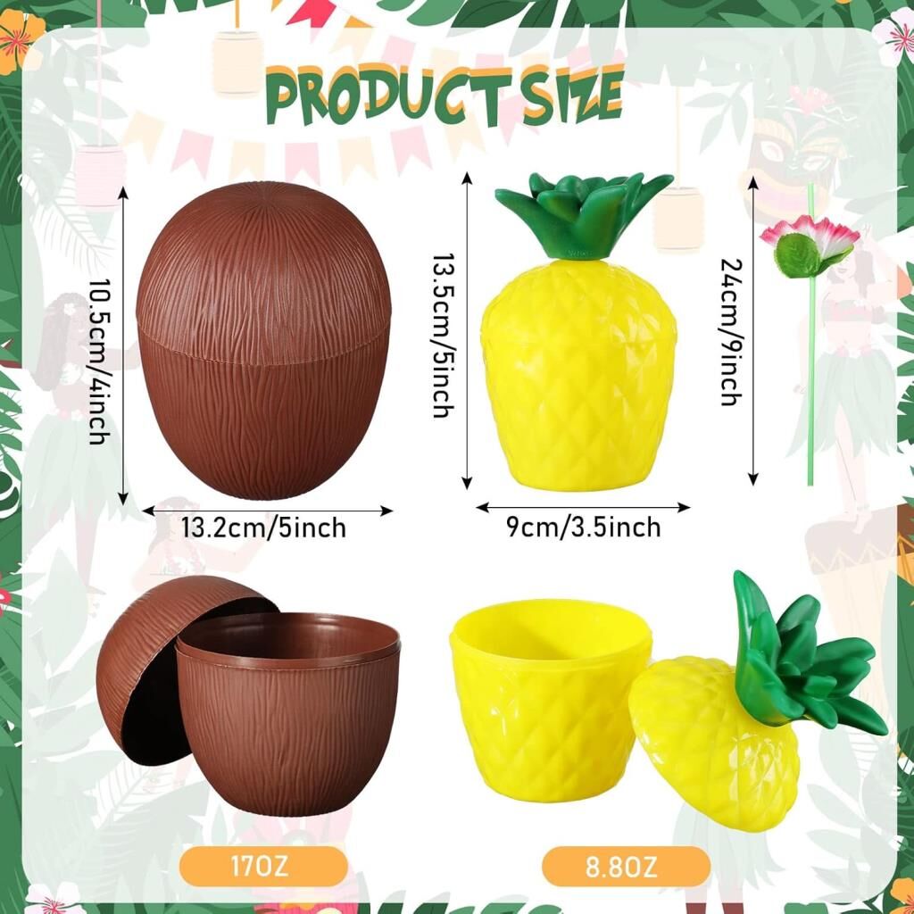 Nessiworld  Ananas & Hindistan Cevizi Tasarımlı Pipetli Bardak Seti (6 Adet)