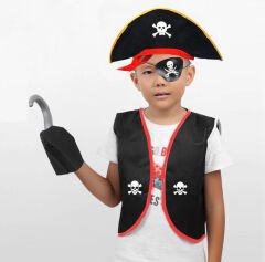 Nessiworld Korsan Yelek + Şapka + Kanca + Maske Çocuk Boy 4-6 Yaş