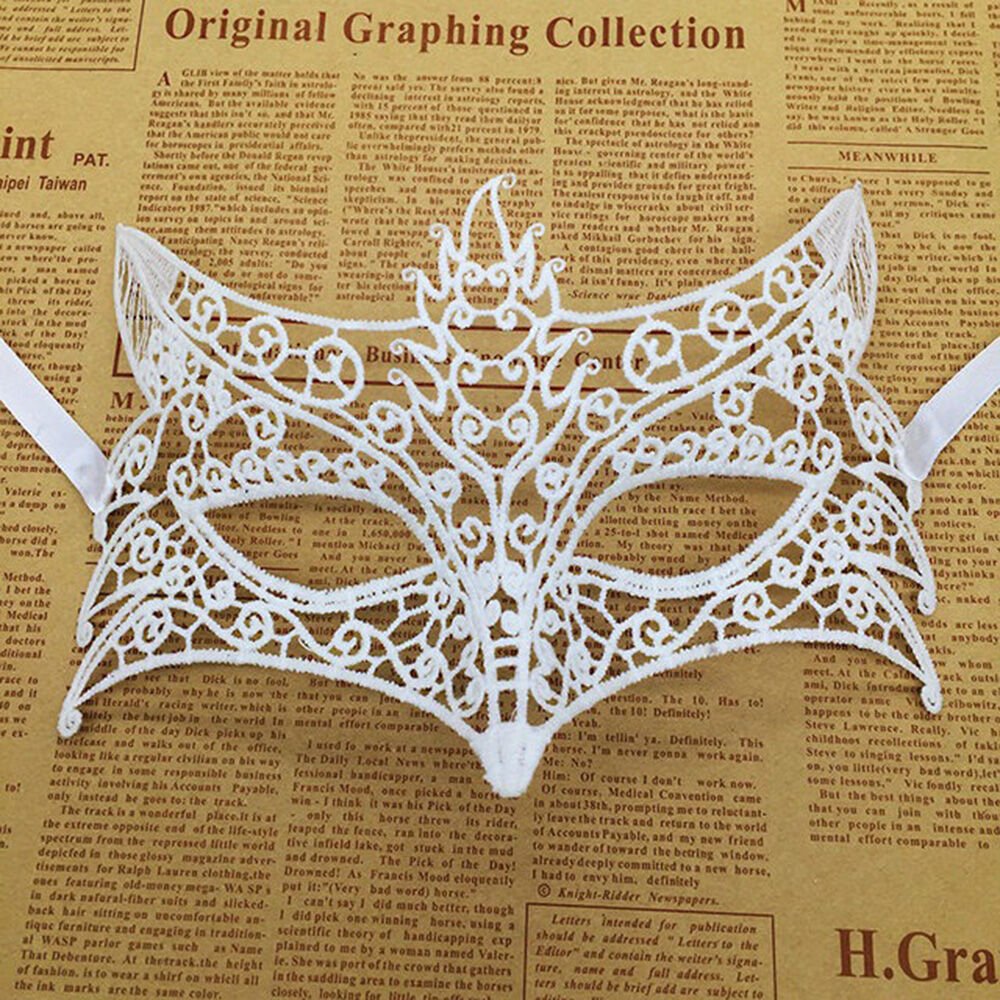 Nessiworld  Beyaz Renk Dantel Kesim Dantel İşlemeli Balo Parti Maskesi 7 No