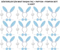 Nessiworld  Mavi Tavşan Kostüm Seti – Taç, Papyon, Ponpon (12’li Paket)