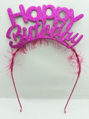 Nessiworld Happy Birthday İtalik Yazılı Fuşya Renk Metal Doğum Günü Tacı