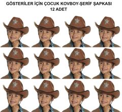 Nessiworld  Kovboy Şerif Şapkası Kahve 12 Adet - Kostüm, Parti ve Gösteri Şapkası