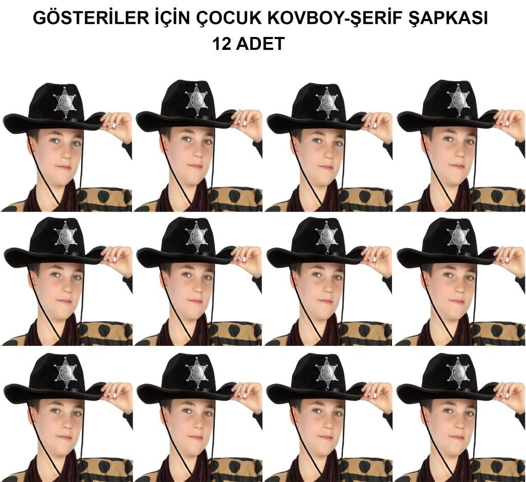 Nessiworld  Kovboy Şerif Şapkası Siyah 12 Adet - Kostüm, Parti ve Gösteri Şapkası