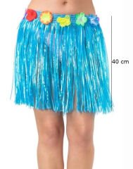 Nessiworld Yetişkin ve Çocuk Uyumlu Mavi Renk Püsküllü Hawaii Luau Hula Etek 40 cm