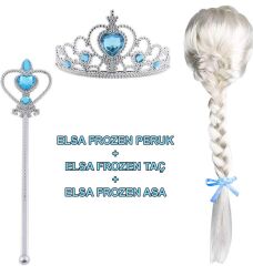 Nessiworld Örgülü Karlar Ülkesi Frozen Elsa Peruğu Tacı ve Sopası Çocuk Boy
