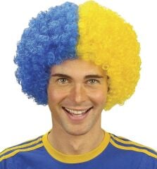 Nessiworld  Sarı Lacivert Kıvırcık Afro Bonus Peruk Taraftar Bonus Saç