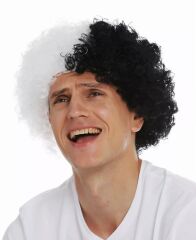 Nessiworld  Siyah Beyaz Kıvırcık Afro Bonus Peruk Taraftar Bonus Saç