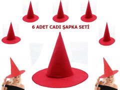 Nessiworld   Kırmızı Renk Keçe Cadı Şapkası Yetişkin Çocuk Uyumlu 6 Adet