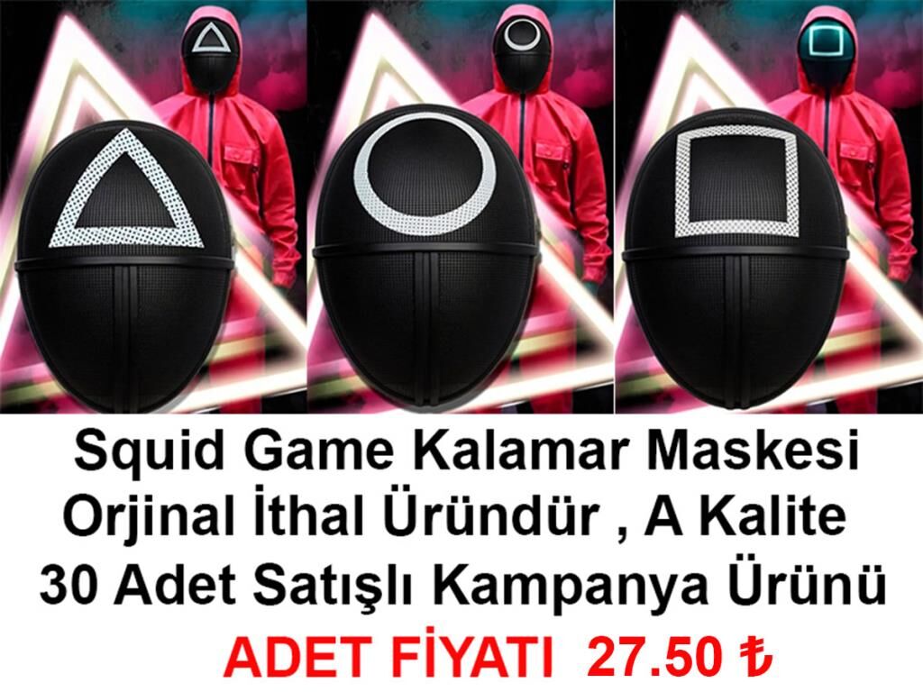Nessiworld   Squid Game Maskesi 3 Model Toplam 30 Adet İthal Orjinal A Kalite Maske - Kampanya Ürünü
