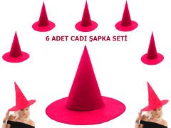 Nessiworld   Pembe Fuşya Renk Keçe Cadı Şapkası Yetişkin Çocuk Uyumlu 6 Adet