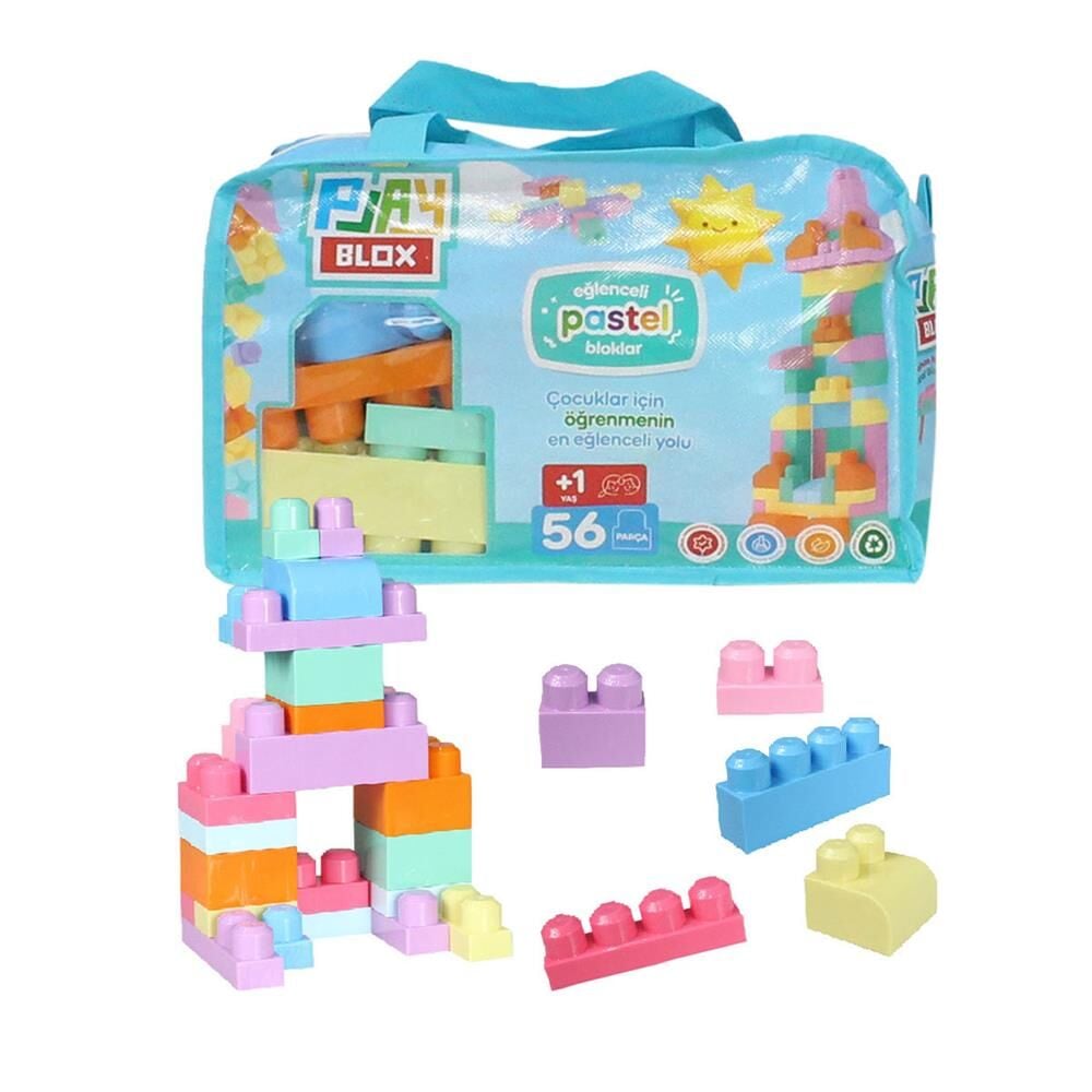 Nessiworld 2915 Play Blox Pastel Blok Yapı Oyuncakları 56 Parça ,Saklama Çantalı ,1 Yaş ve Üzeri