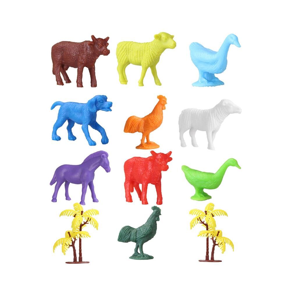 Nessiworld 676 Toy Play 12 Parça Renkli Mini Çiftlik Hayvanları Figür Seti 4-6 cm