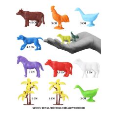 Nessiworld 676 Toy Play 12 Parça Renkli Mini Çiftlik Hayvanları Figür Seti 4-6 cm