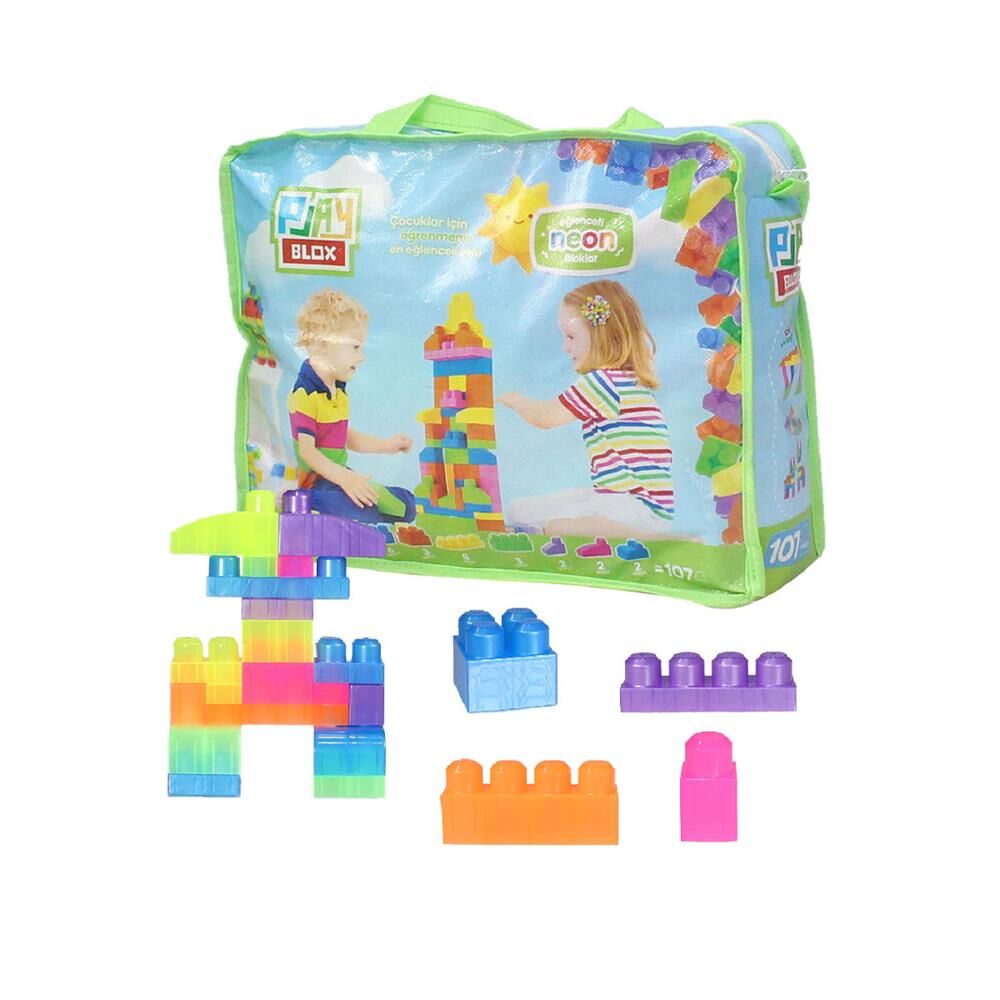 Nessiworld 2960 Play Blox Neon Blok Yapı Oyuncakları 107 Parça ,Saklama Çantalı ,1 Yaş ve Üzeri