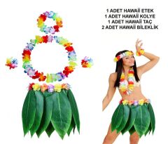 Nessiworld  Yetişkin Hawaii Kostüm Seti - Yaprak Etek & Hawaii Set - 5 Parça